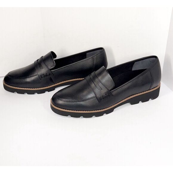 Vionic Cheryl Penny Loafer Black Leather Lug Sole Comfort Chunky Classic 12M NWB - Picture 1 of 16